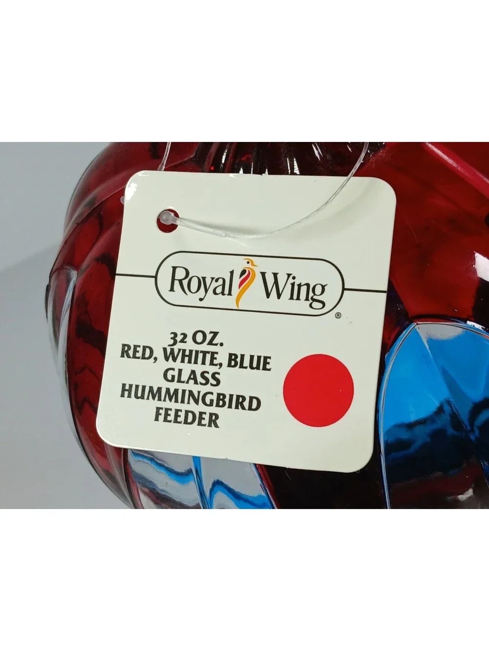 Royal Wing Hot Air Balloon Glass Hummingbird Feeder Screw On Base Red white Blue